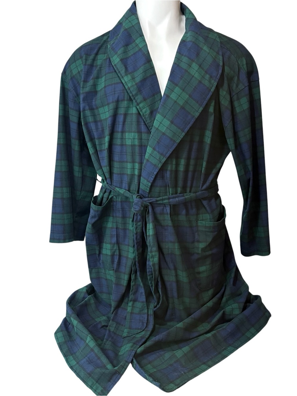 Nautica Men's One Size Lightweight Robe Blue Green Plaid 100% Polyester (132)